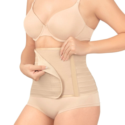 For Moms Fajas Postparto Envolvente Corta Tela Multilineal Color Nude - Fajasymas