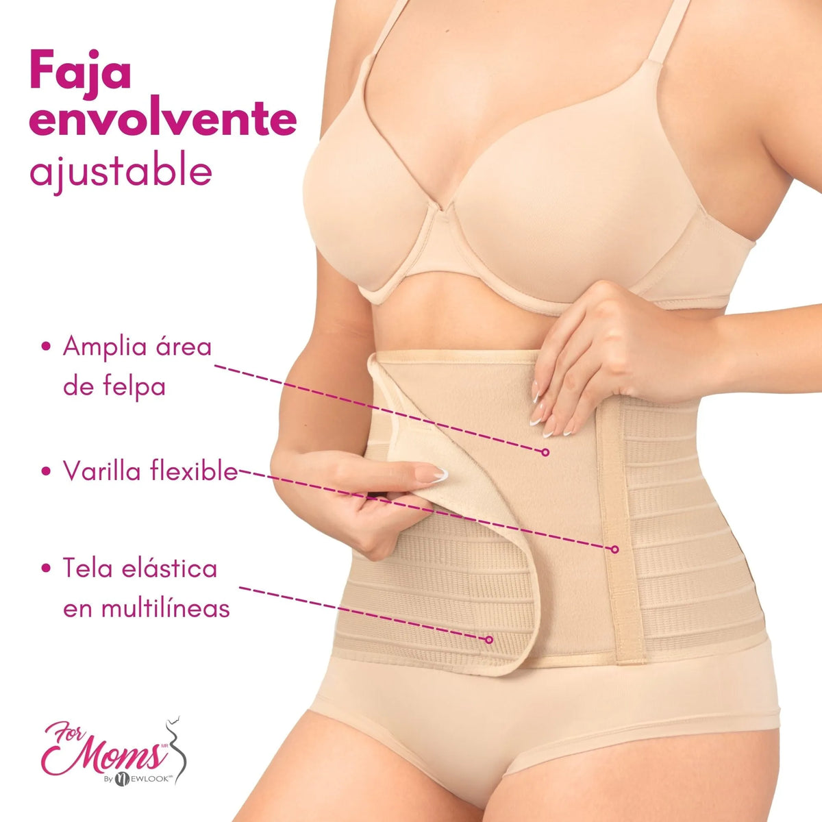 For Moms Fajas Postparto Envolvente Corta Tela Multilineal Color Nude Y Blanco, for Moms, Fajasymas