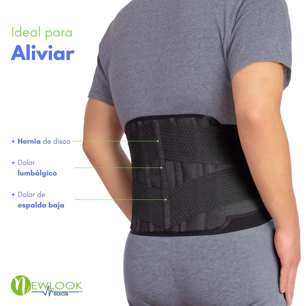 NEWLOOK MEDICAL Soporte Sacro Lumbar Alto - Alta Compresión – Ajustable - 7 Varillas flexibles, new look, Fajasymas