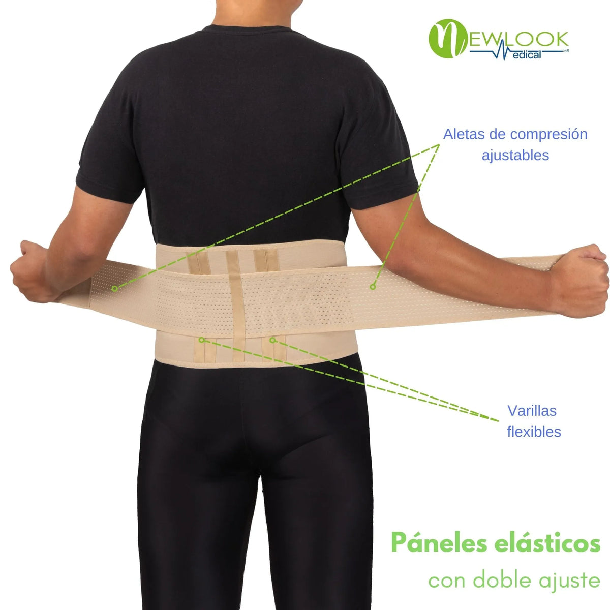 NEWLOOK MEDICAL Soporte Sacro Lumbar Alto - Alta Compresión – Ajustable - 4 Varillas flexibles, new look, Fajasymas