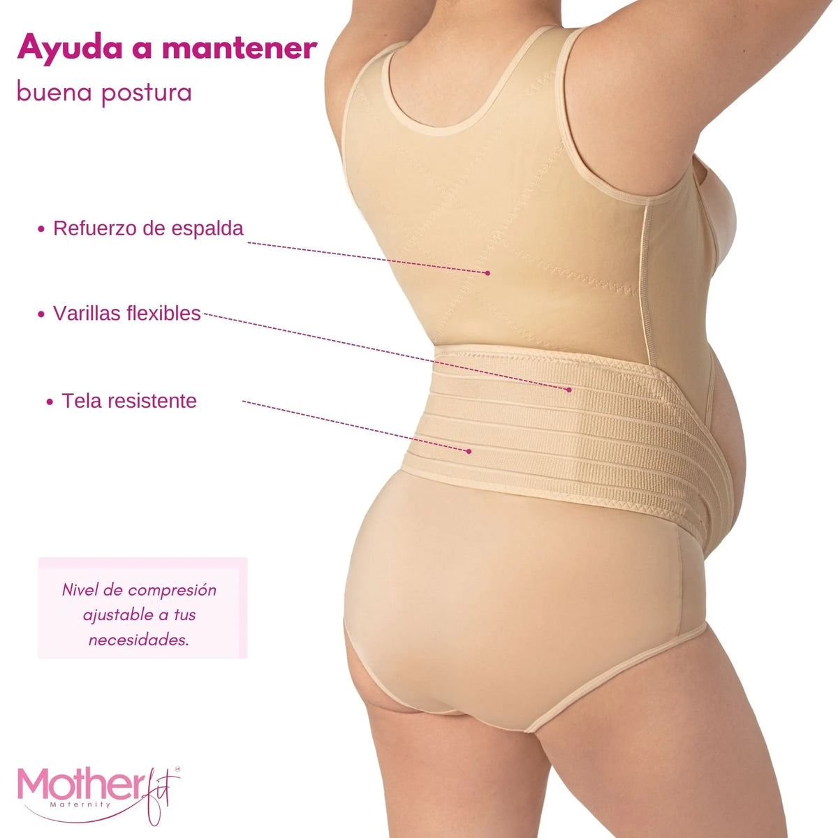 Motherfit Faja soporte maternal con broches de ajuste tela suave para postura de espalda en embarazadas