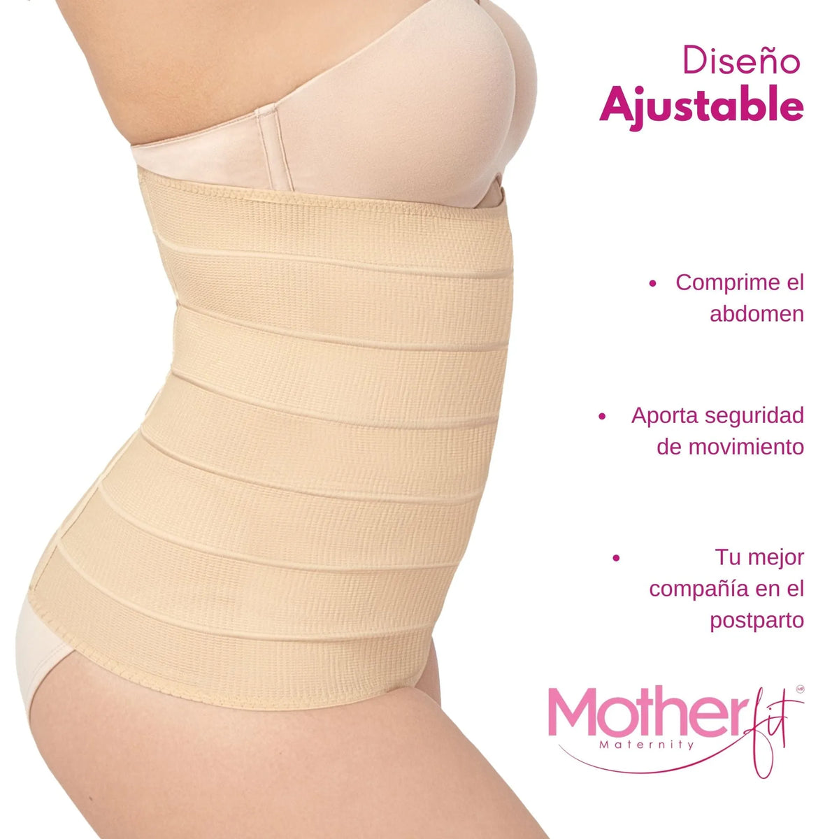 Motherfit- Faja Postparto Alta Fajas Postparto Y Postcirugía Postpartum Belly Wrap con Varillas Flexibles, Fajasymas