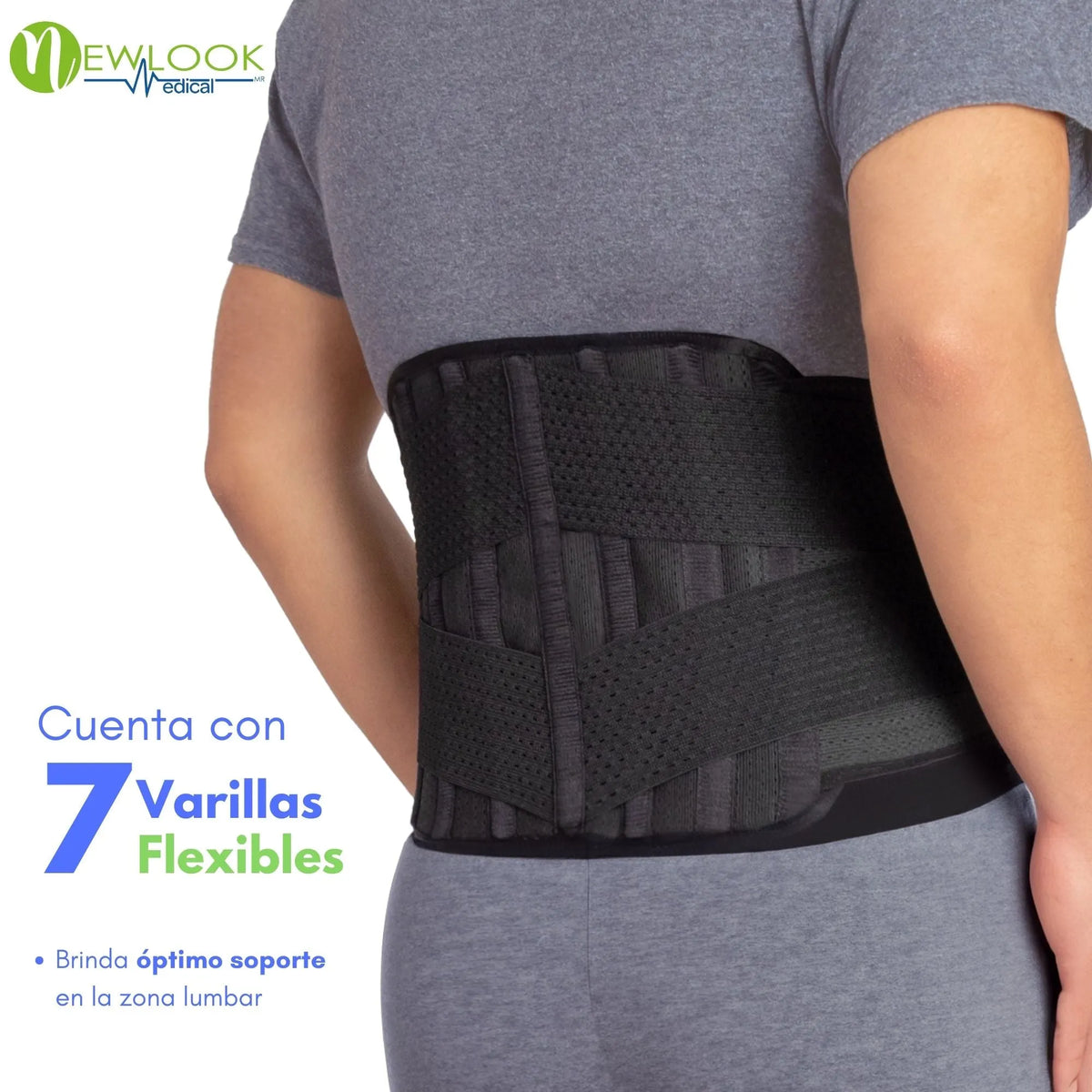 NEWLOOK MEDICAL Soporte Sacro Lumbar Alto - Alta Compresión – Ajustable - 7 Varillas flexibles, new look, Fajasymas