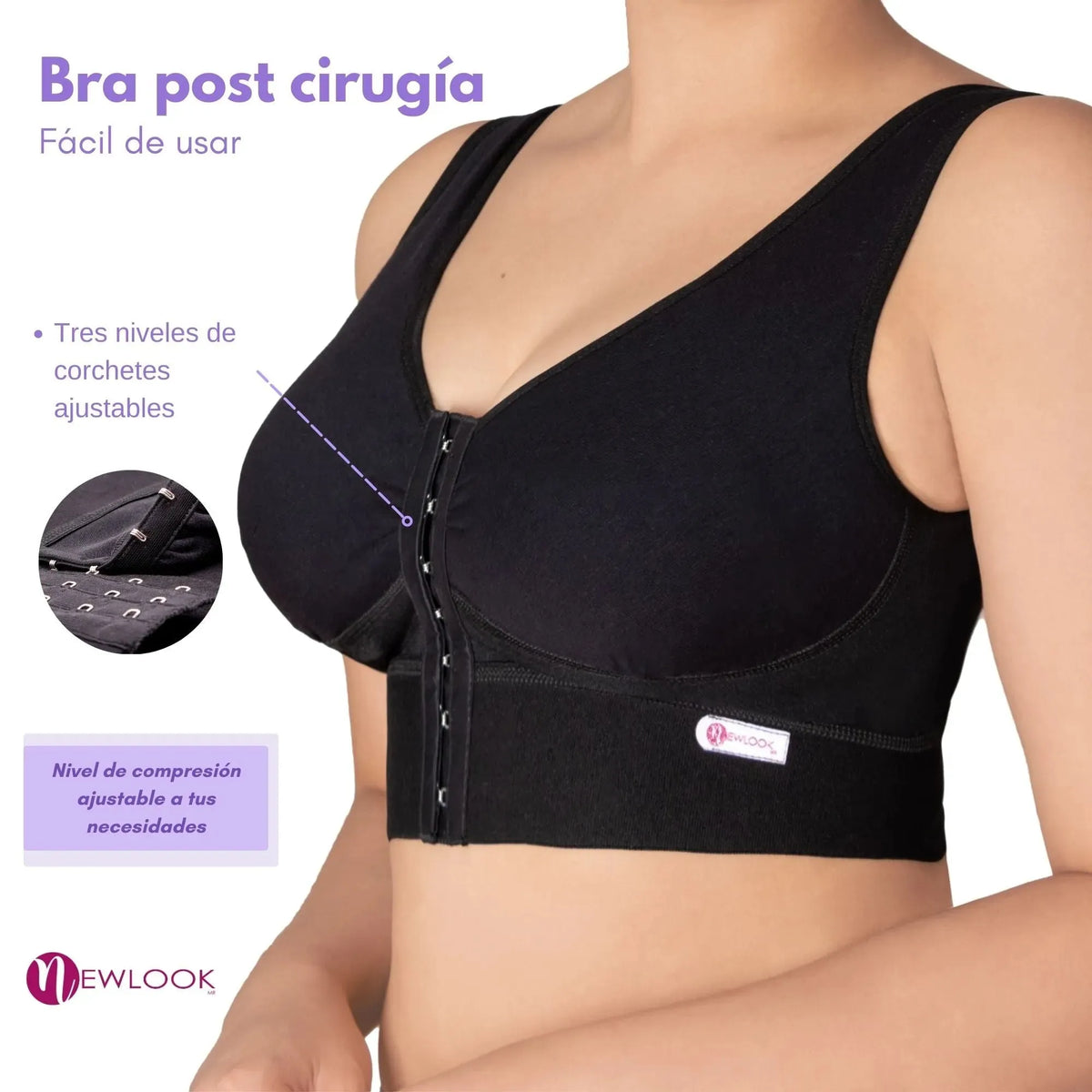 Newlook Bra Post Operatorio Mastectomía Ajustable Suave, Fajasymas