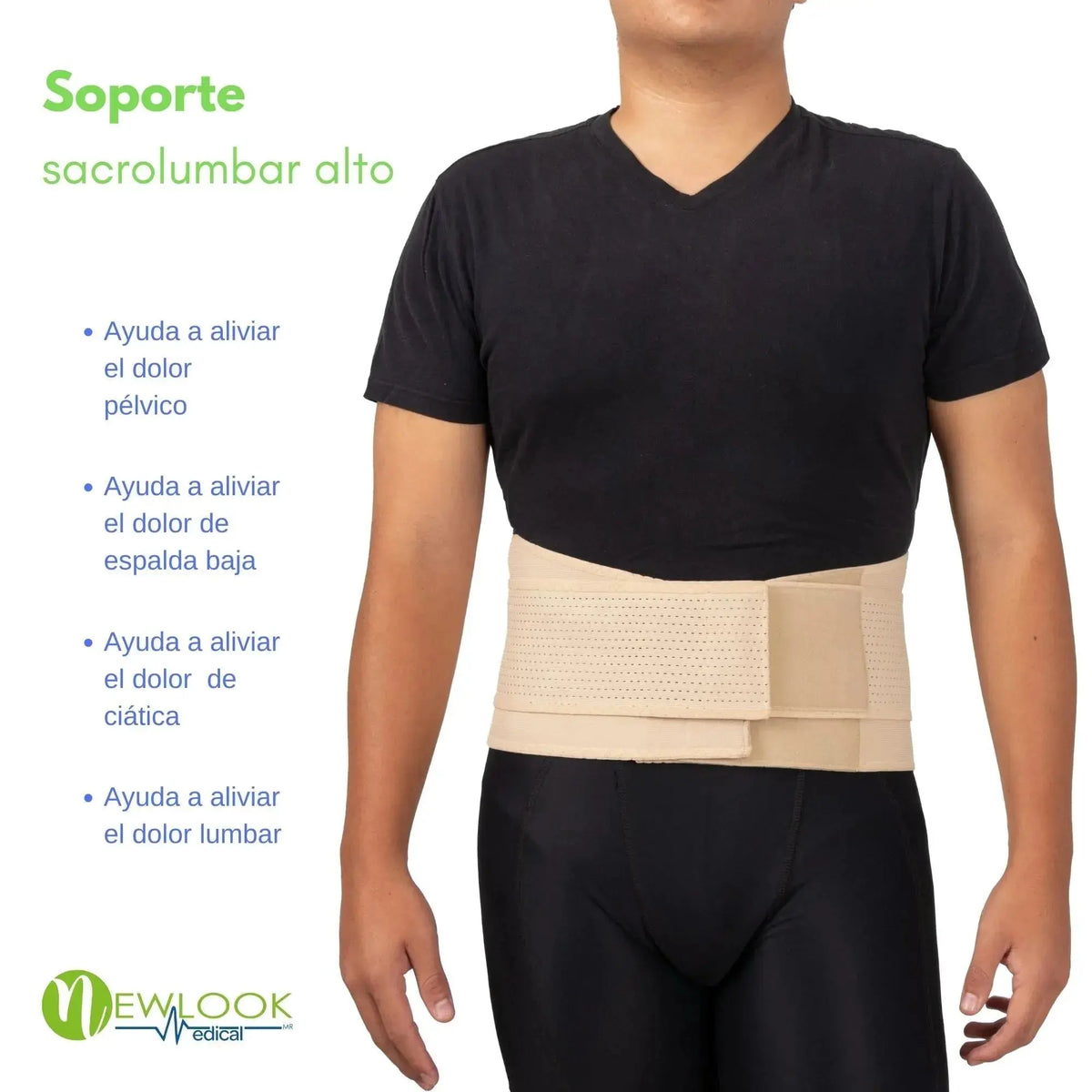 NEWLOOK MEDICAL Soporte Sacro Lumbar Alto - Alta Compresión – Ajustable - 4 Varillas flexibles, new look, Fajasymas