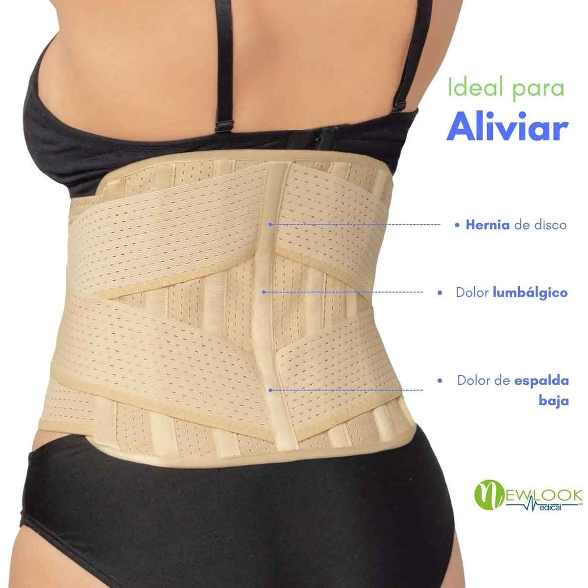 NEWLOOK MEDICAL Soporte Sacro Lumbar Alto - Alta Compresión – Ajustable - 7 Varillas flexibles, new look, Fajasymas