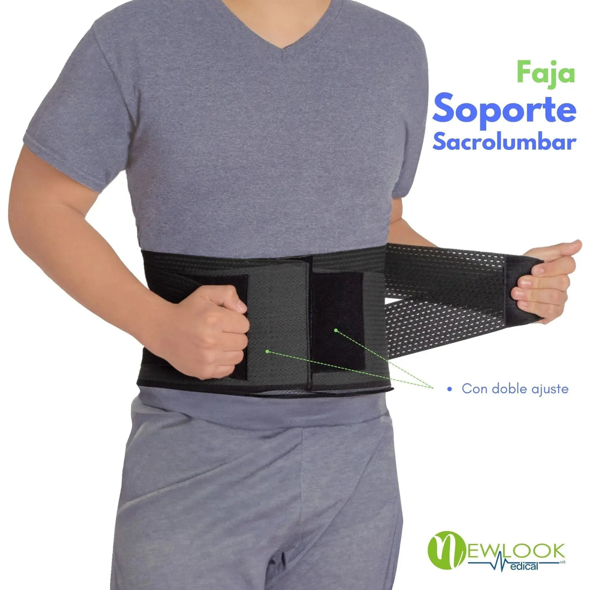 NEWLOOK MEDICAL Soporte Sacro Lumbar Alto - Alta Compresión – Ajustable - 7 Varillas flexibles, new look, Fajasymas