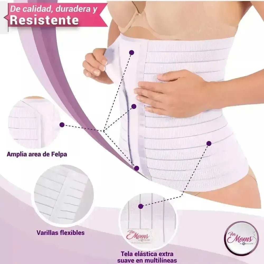 For Moms Faja Envolvente Alta Postparto Y PostCirugia Con Tela Multilineal Color Blanco - Fajasymas