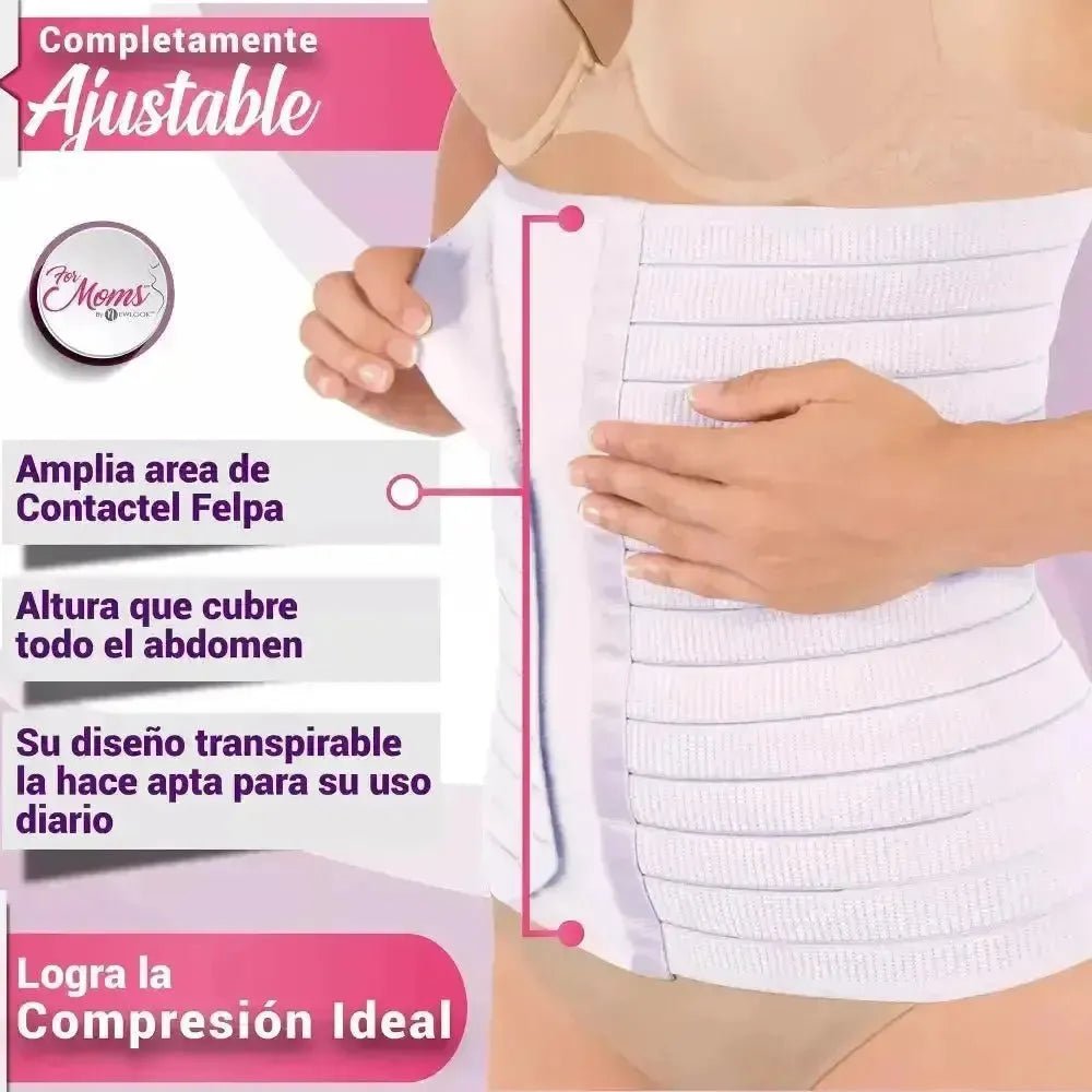 For Moms Faja Envolvente Alta Postparto Y PostCirugia Con Tela Multilineal Color Blanco - Fajasymas
