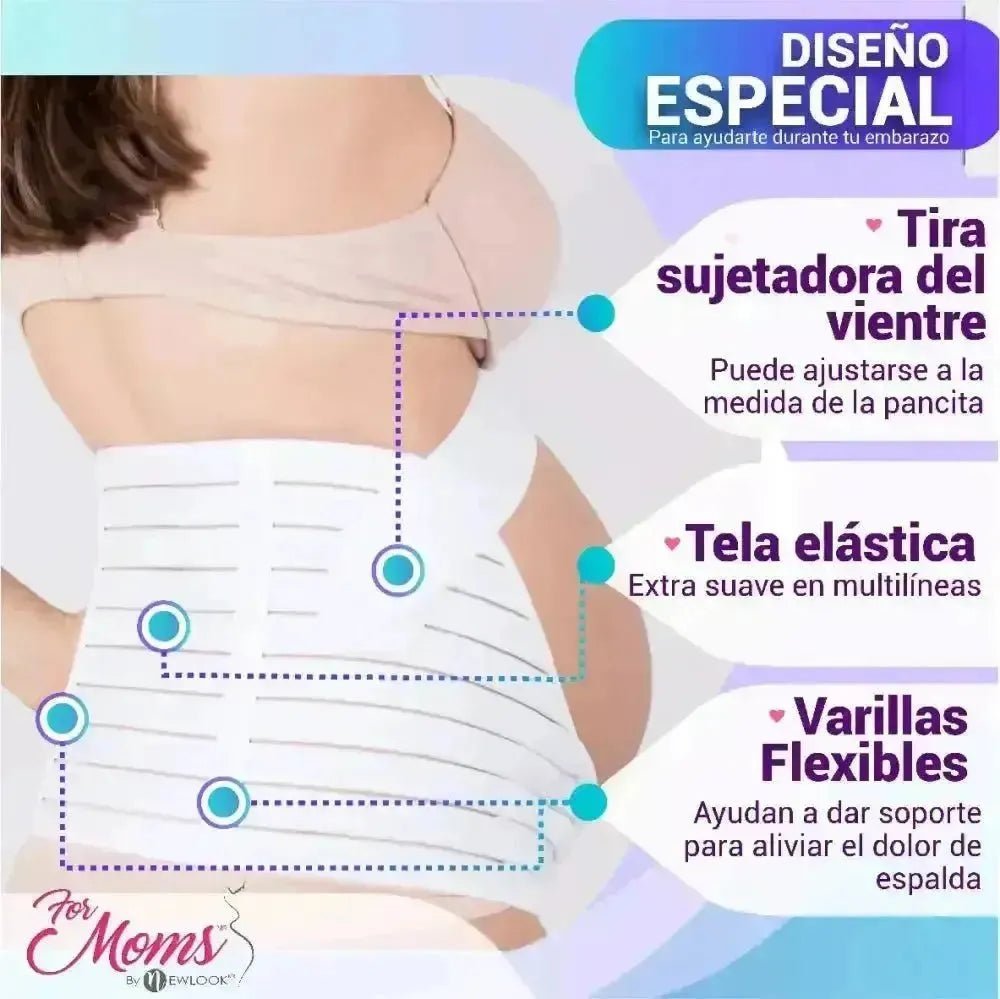 FOR MOMS - Fajas Para Embarazadas Soporte Maternal Tela Multilinea Suave color Blanco. Modelo 586 - Fajasymas