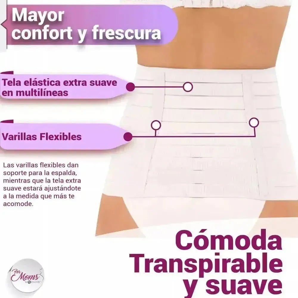 For Moms Fajas Postparto Envolvente Corta Tela Multilineal Color Blanco - Fajasymas