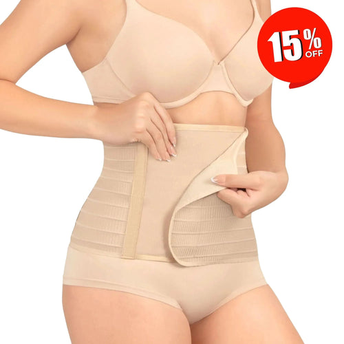 For Moms Fajas Postparto Envolvente Corta Tela Multilineal Color Nude - Fajasymas
