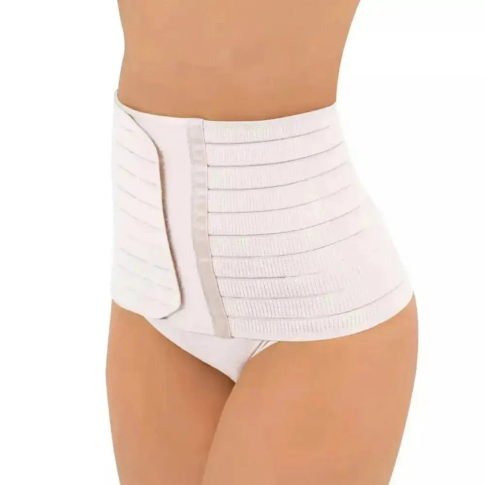 For Moms Fajas Postparto Envolvente Corta Tela Multilineal Color Nude Y Blanco - Fajasymas