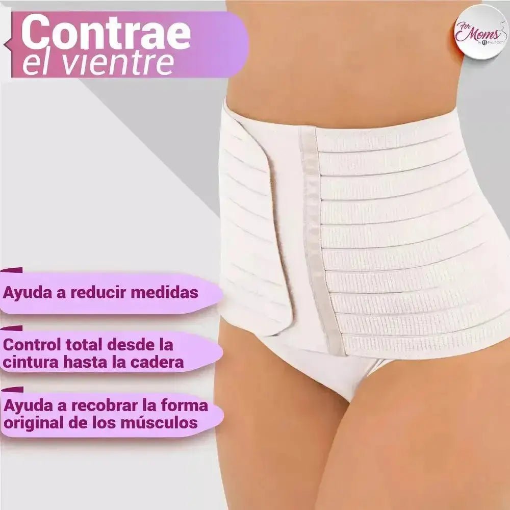 For Moms Fajas Postparto Envolvente Corta Tela Multilineal Color Nude Y Blanco - Fajasymas