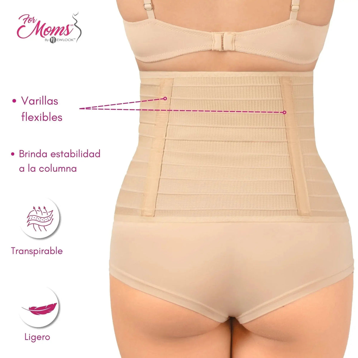 For Moms Fajas Postparto Envolvente Corta Tela Multilineal Color Nude Y Blanco - Fajasymas