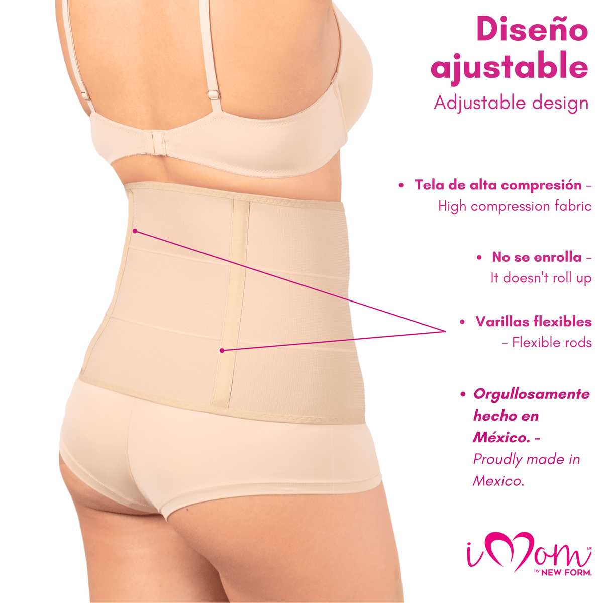 NEW FORM - Faja Postparto Envolvente Corta Con Varillas Flexibles Color Nude. Modelo 1101 - Fajasymas