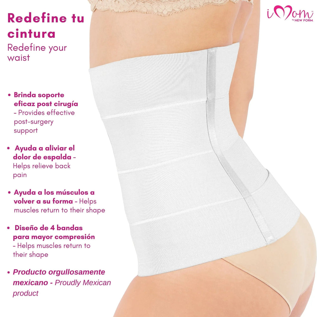 New Form Faja Postparto Y PostCirugia Envolvente Larga Abdomen Completo Color Blanco - Fajasymas