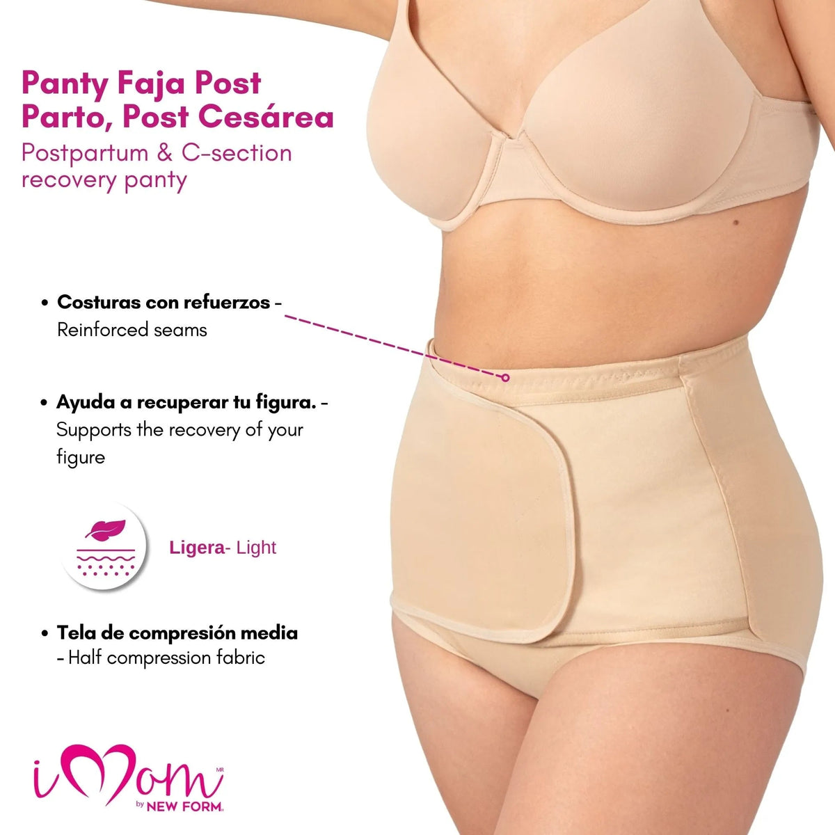 NEW FORM/ IMOM – Panty Faja Postparto Cesárea Vientre Ajustable. Modelo 1110 - Fajasymas