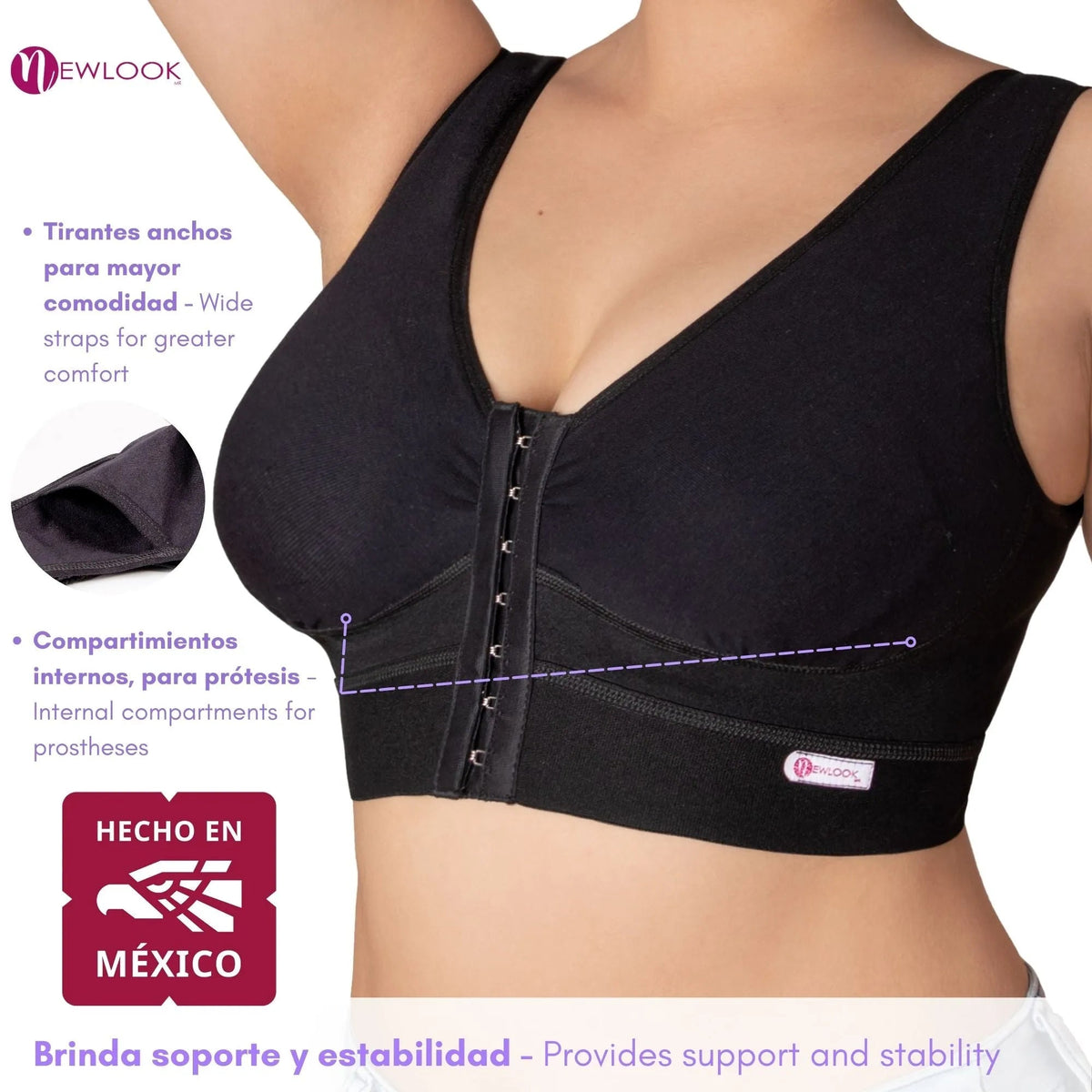 NEWLOOK - Bra Post Operatorio Mastectomía Ajustable Suave. Modelo 990 - Fajasymas