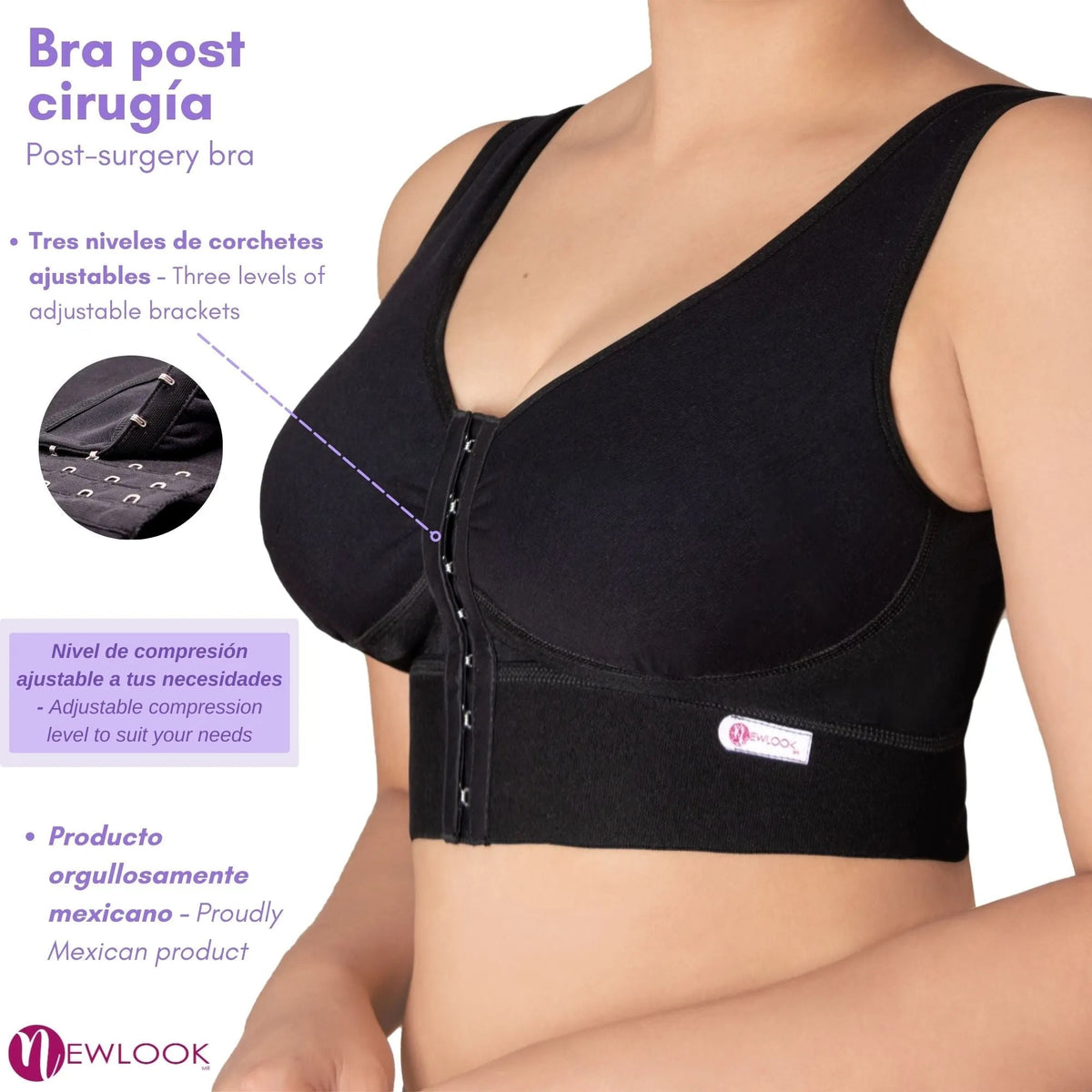 NEWLOOK - Bra Post Operatorio Mastectomía Ajustable Suave. Modelo 990 - Fajasymas