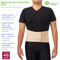 NEWLOOK MEDICAL Soporte Sacro Lumbar Alto - Alta Compresión – Ajustable - 4 Varillas flexibles - Fajasymas