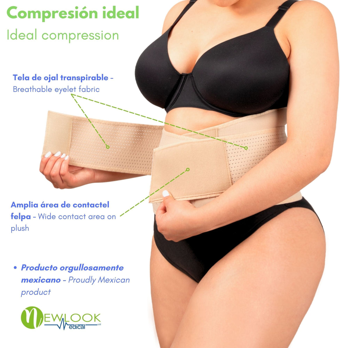 NEWLOOK MEDICAL Soporte Sacro Lumbar Alto - Alta Compresión – Ajustable - 4 Varillas flexibles - Fajasymas