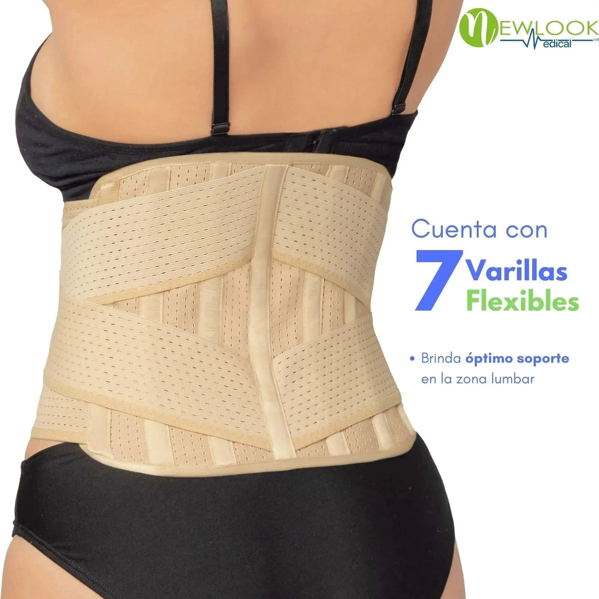 NEWLOOK MEDICAL Soporte Sacro Lumbar con Doble Ajuste - Alta Compresión - 7 Varillas flexibles. Modelo 855 - Fajasymas