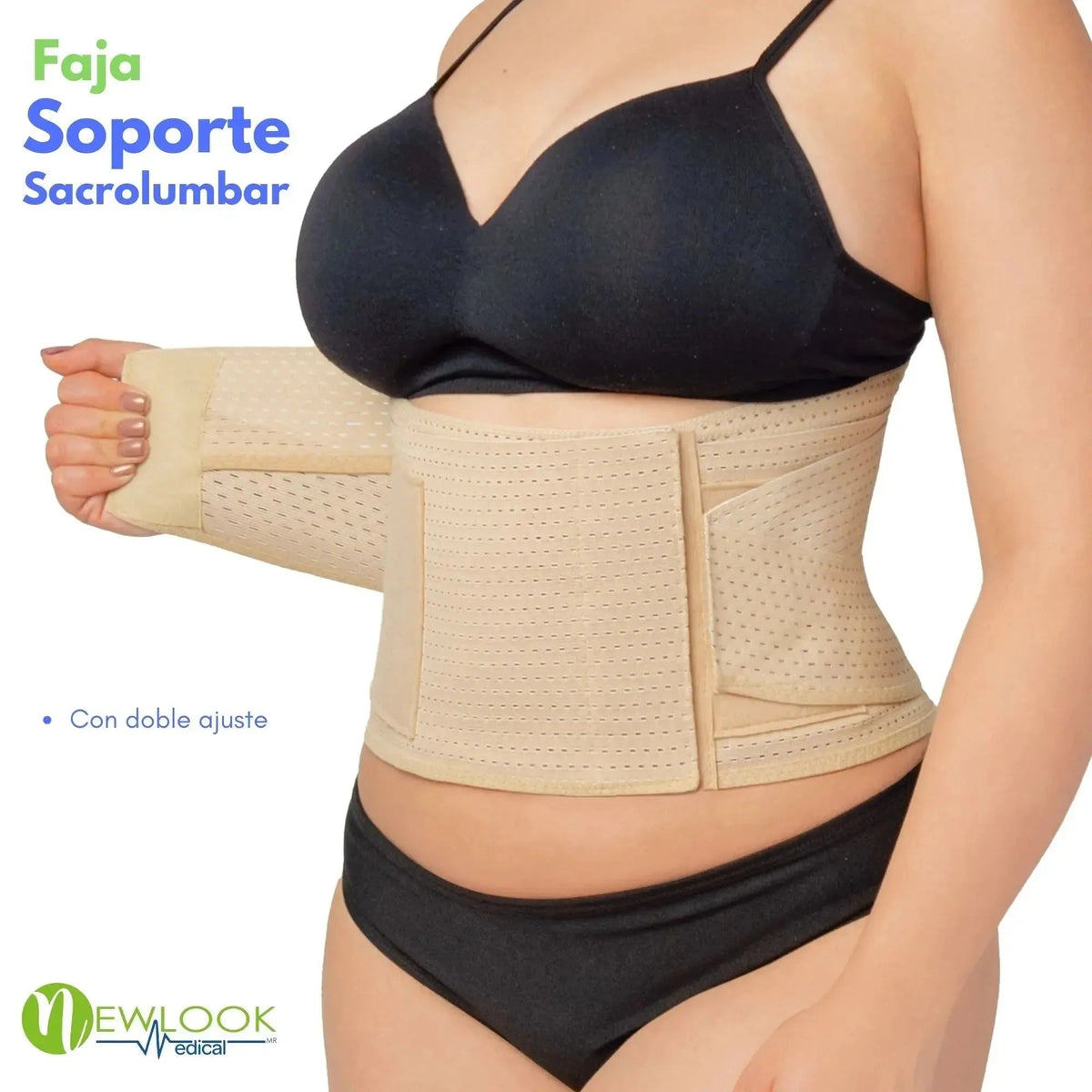 NEWLOOK MEDICAL Soporte Sacro Lumbar con Doble Ajuste - Alta Compresión - 7 Varillas flexibles. Modelo 855 - Fajasymas